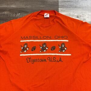 Vintage 80s 90s Jerzees Massillon Ohio Tigers USA Orange‎ Men L Football Shirt
